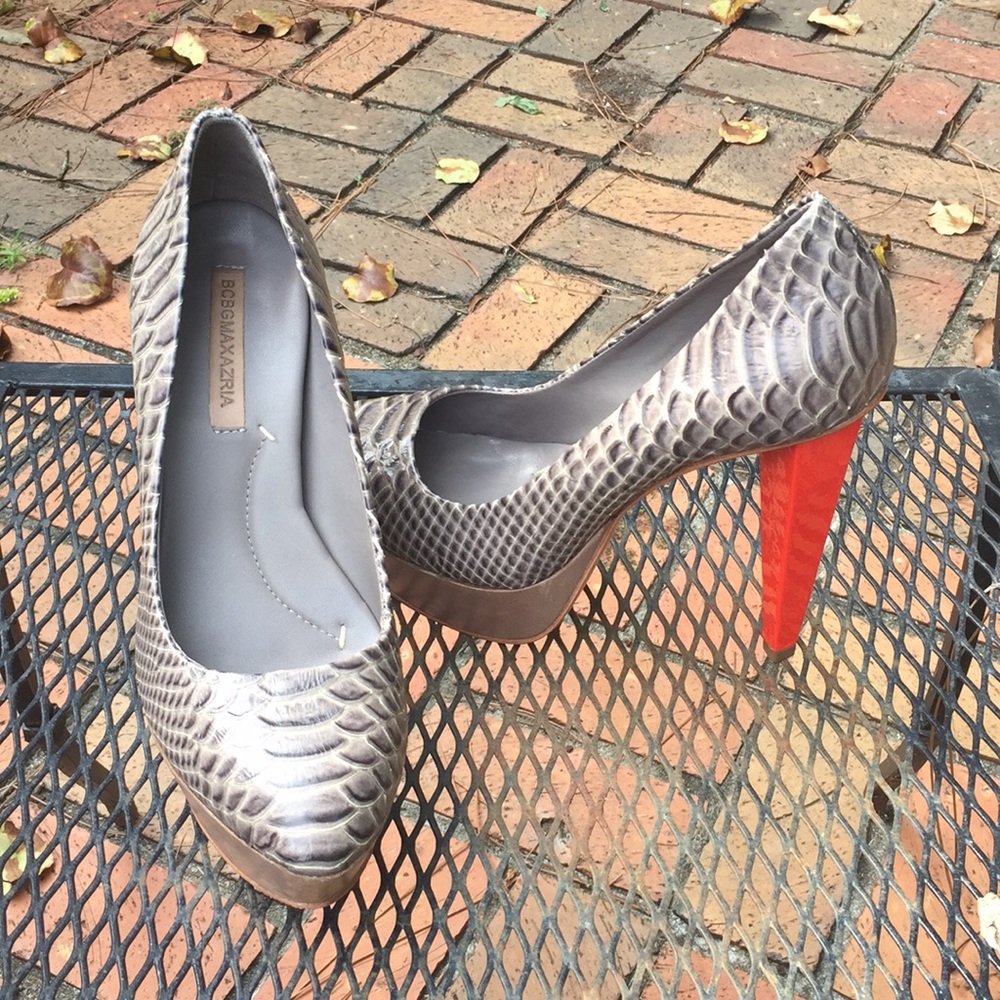 Grey Snakeskin All Leather Platform Pump with